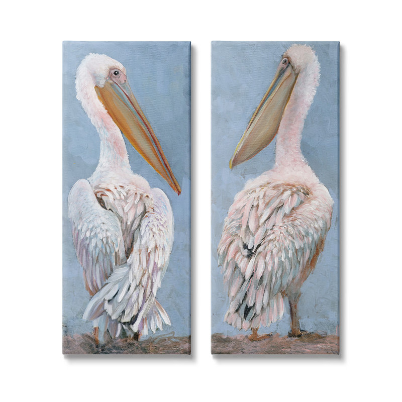 "Classic Pelicans Gazing" par Steller Design Studio 2 pièces, H 24 po x l 10 po, Giclée encadrée noir minuit