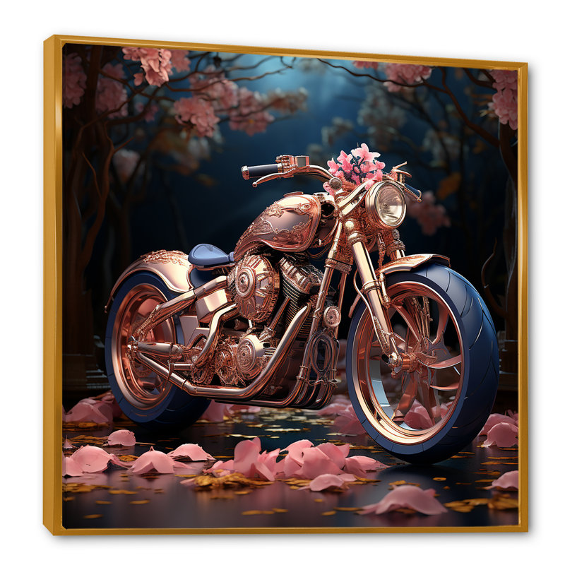 «Rustic Pink Chopper Bike» sur toile, Cadre flottant doré, H 36 po x l 36 po