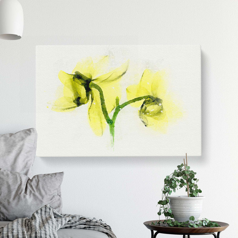 Yellow Orchid Flower in Abstract - Wrapped Canvas, 35cm H x 50cm W x 3cm D