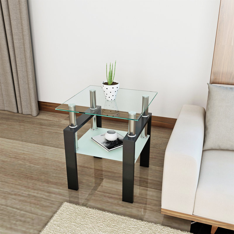 Table de bout de table basse en verre trempé moderne 1 pièce (seulement avec table basse, sans chaises)