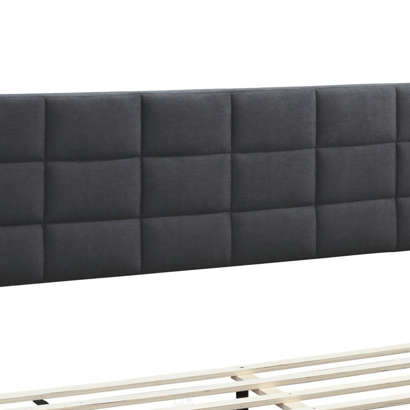 Linen Bed with Tufted Headboard, Charcoal, Queen