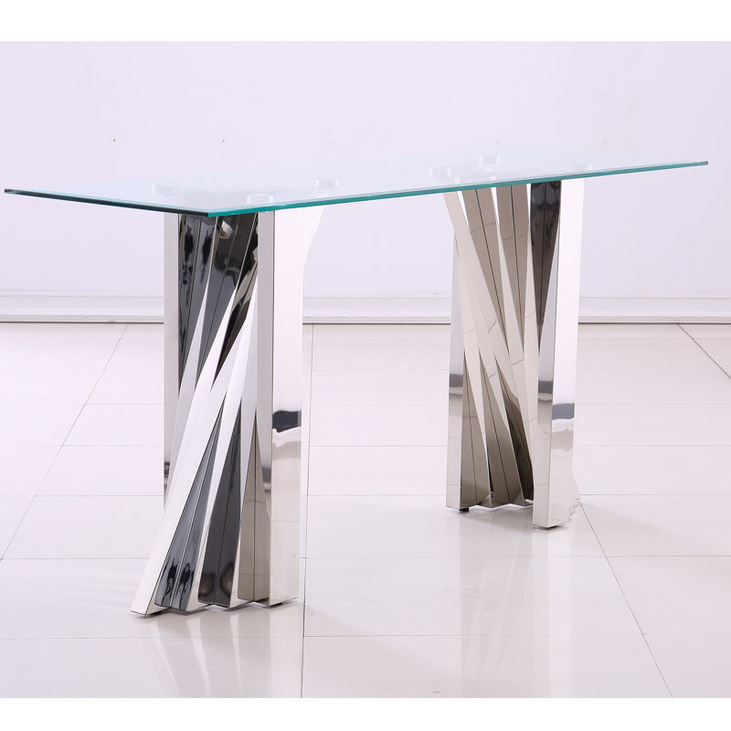 60'' Glass Top Console Table, Silver