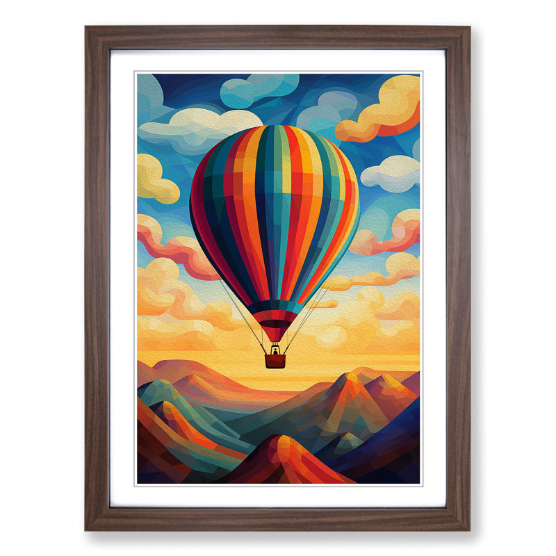 Hot Air Balloon Art Deco - Framed Print, Walnut Framed, 34cm H x 25cm W x 2cm D