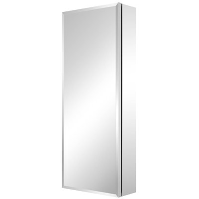 Surface Mount or Recessed Aluminum Medicine Cabinet with Beveled Mirror Door and 3 Adjustable Glass Shelves