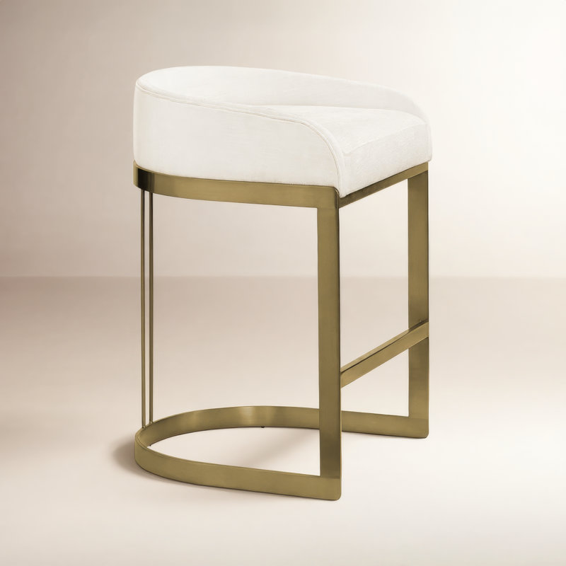 Bradley Upholstered Bar & Counter Stool, Counter Stool (24.75" Seat Height), Brass, Ivory-Cream