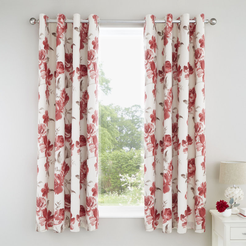 Painted Floral Eyelet Room Darkening Curtains