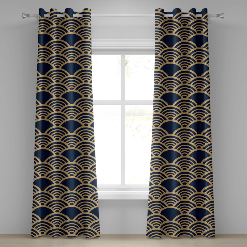 Red Barrel Studio®, œillets asiatiques, cercles de rideaux, écailles de poisson, bleu nuit et chameau, L 50 po x L 108 po