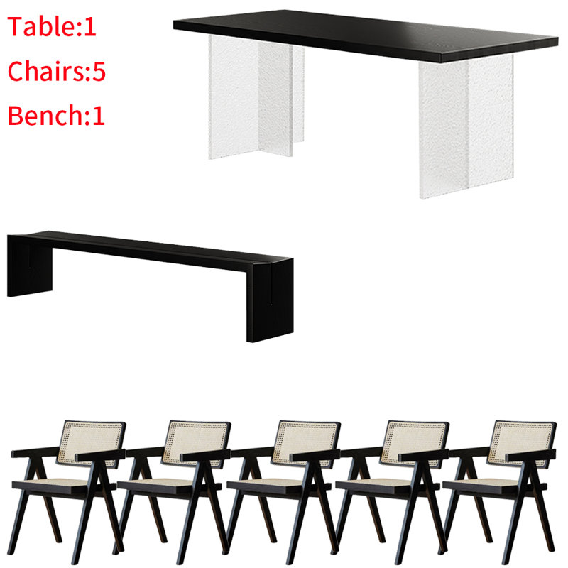 Solid wood acrylic floating dining table set