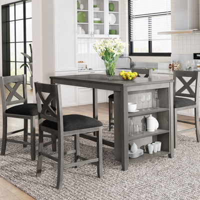 Ensemble de table de bar 5 pièces à hauteur de comptoir en bois rustique avec 4 chaises robustes et des sièges confortables.
