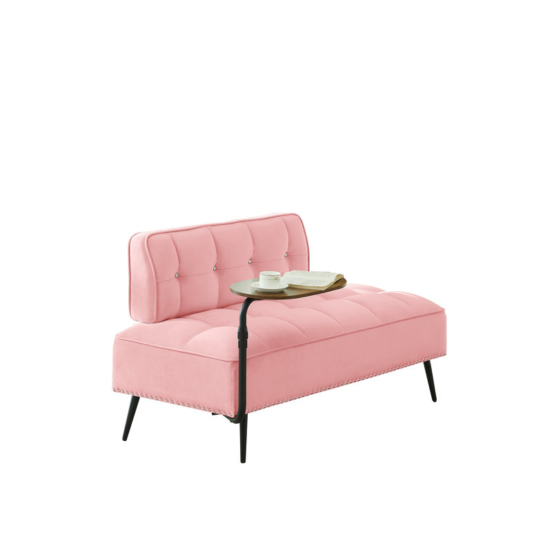 Canapé moderne à deux places en velours avec dossier et table d'appoint rotative à 360 ° - Repose-pieds, banc multiusage, ensemble de bureau et de chaise, conception peu encombrante