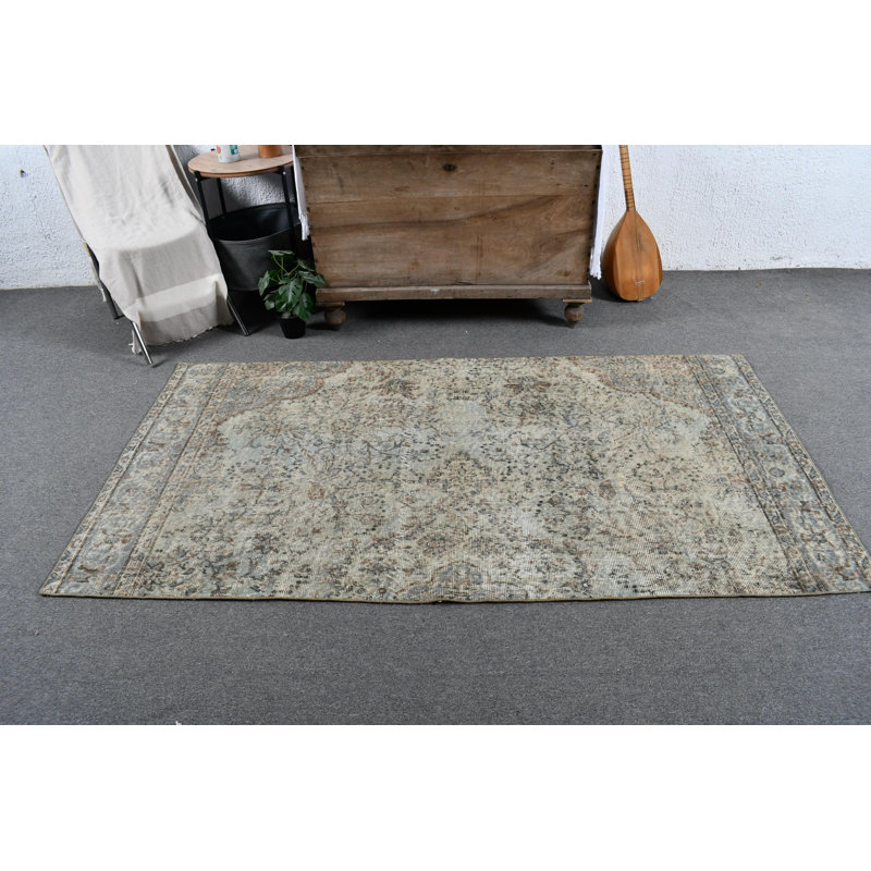 Tapis turc Anatolian rétro beige doux pour un salon confortable et élégant d'aspect beige / vert