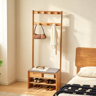 Solid Oak Multifunctional Hallway Coat Rack