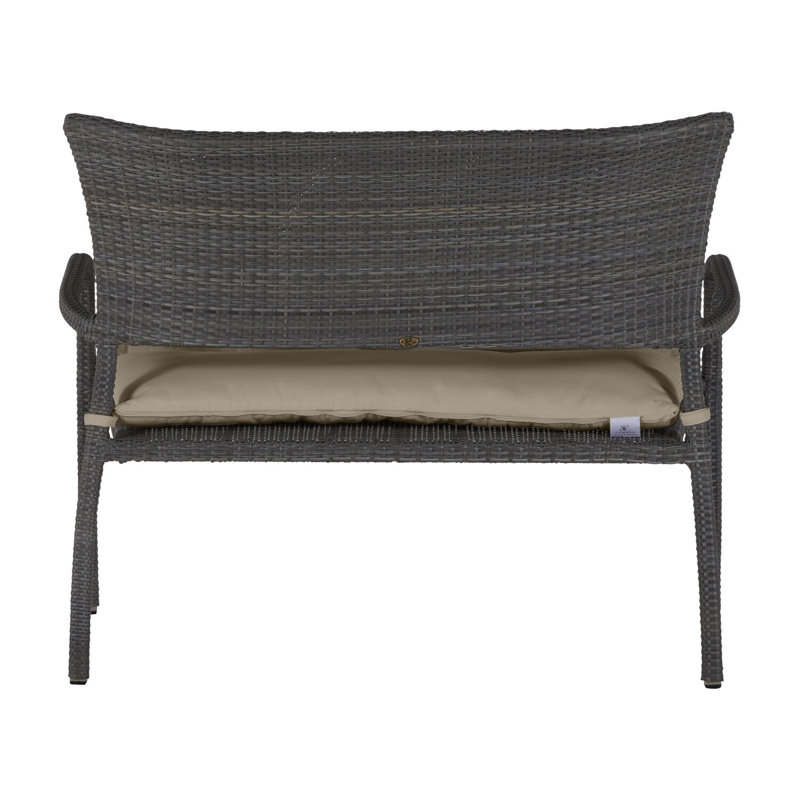 Skye Wicker Garden Bench, Black Walnut, Rollo Cream InsideOut® Linen, No Welt
