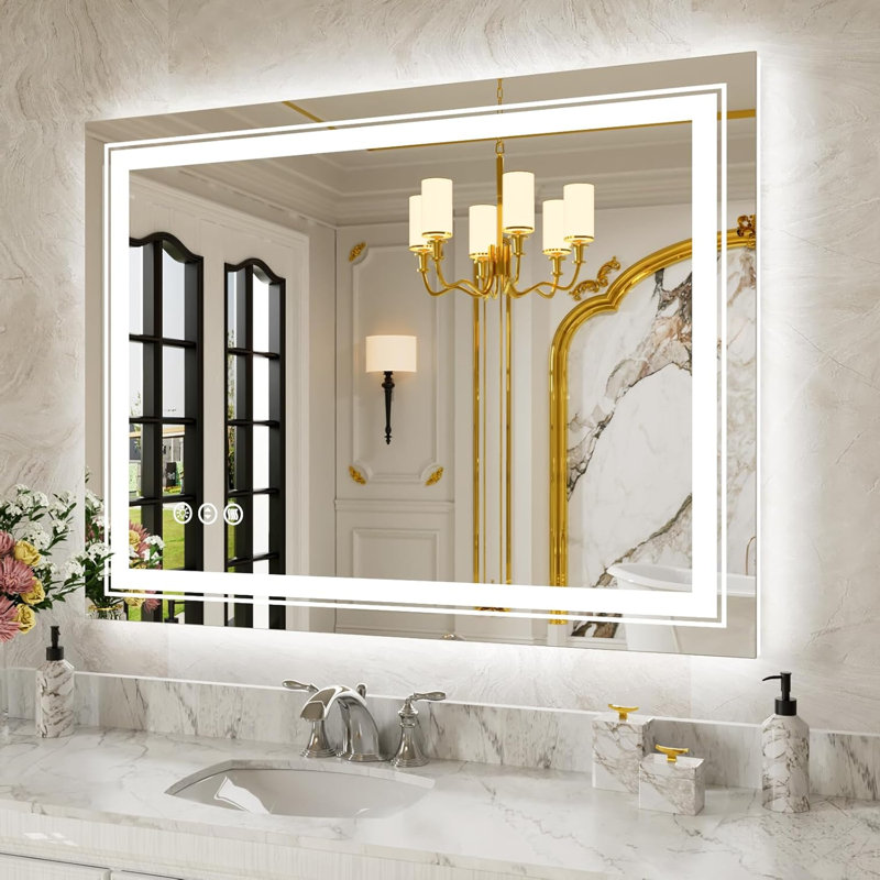 Dimmable LED Bathroom Mirror with Frontlit and Backlit, 3 Colors Temperature, Anti-fog, Tempered Glass, ETL Listed, 40" x 32"