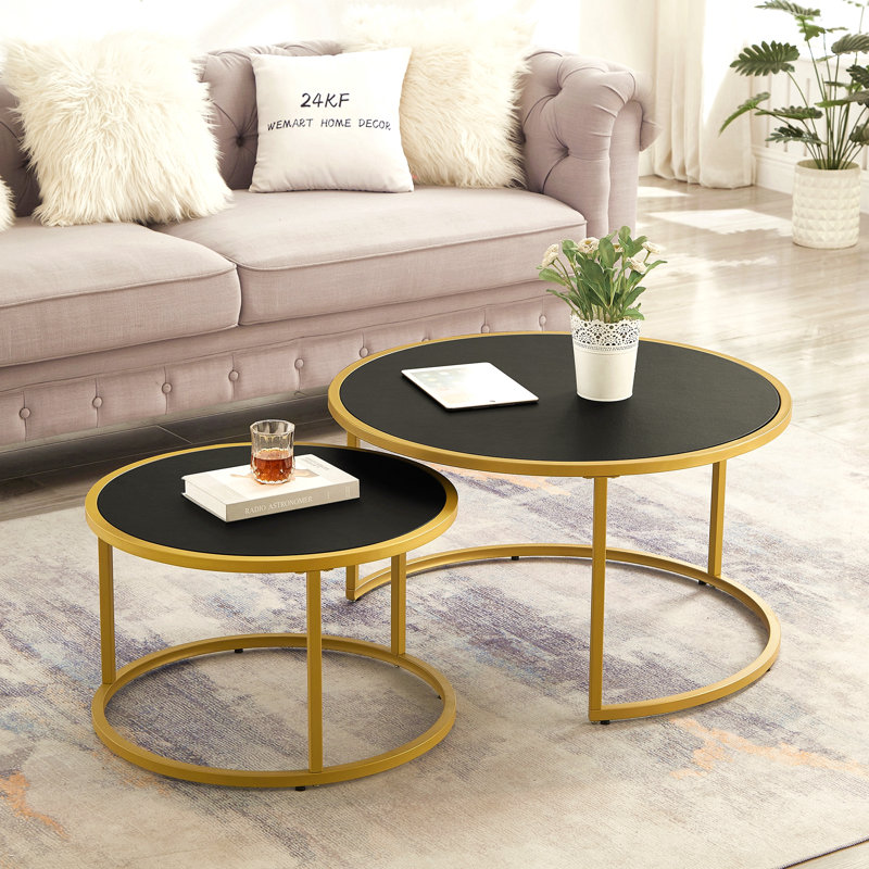 Ensemble de 2 tables basses modernes en similicuir avec base en métal doré, table d'appoint pour salon