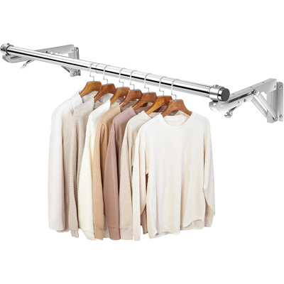 Foldable Wall Mounted Clothes Rack- 30'' Long Rod & 2 Thick Bases