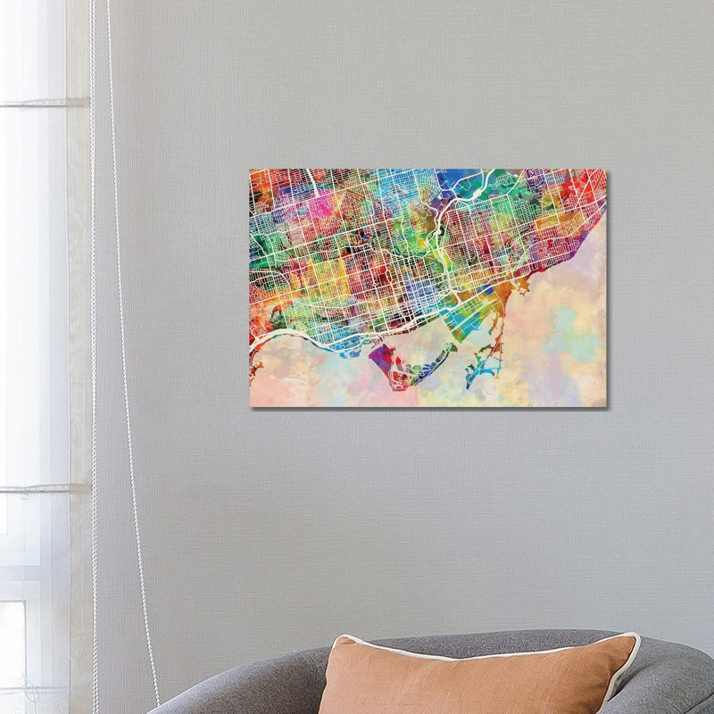 Toronto Street Map III by Michael Tompsett - 1 Piece Wrapped Canvas Wall Art, 66.04 cm H x 45.72 cm W x 1.91 cm D