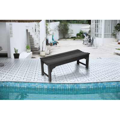 Backless HDPE Adirondack Bench With Wood Texture, Poly Lumber Seat For Patio, Backyard, Balcony, All Weather Resistant With UV Protection by Ebern Designs