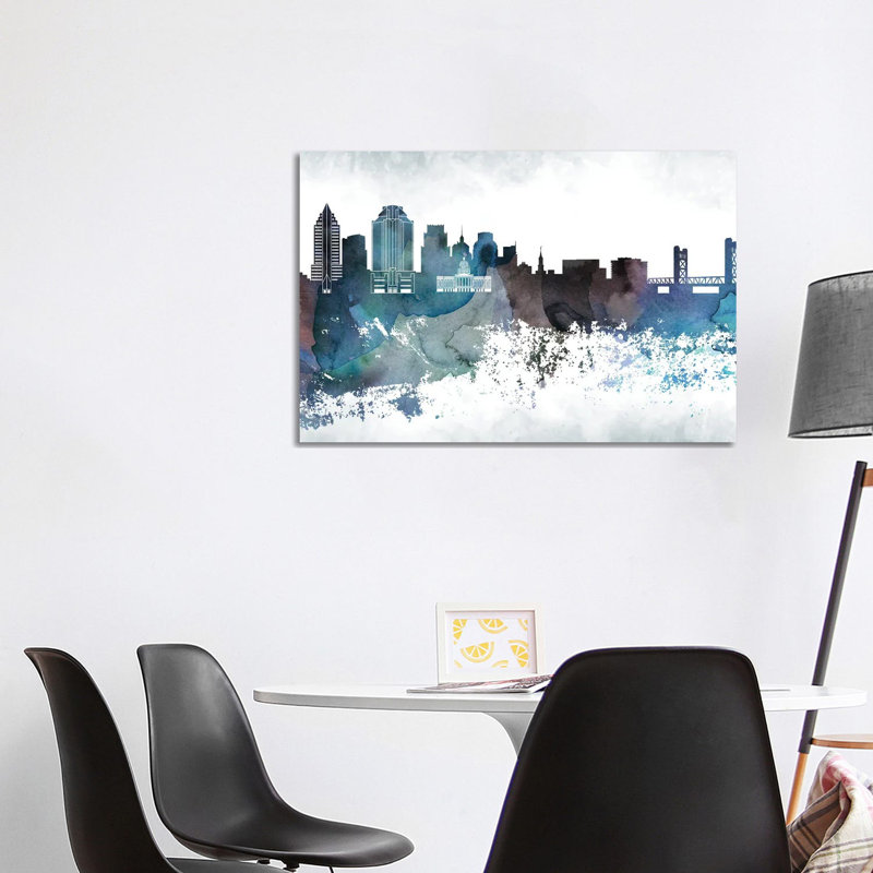 Sacramento Bluish Skyline by WallDecorAddict - Wrapped Canvas Painting, 101.6 cm H x 66.04 cm W