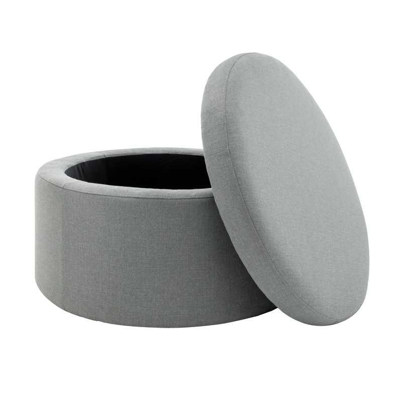 Latitude Run® Fritz Round Fabric Storage Ottoman, Gray