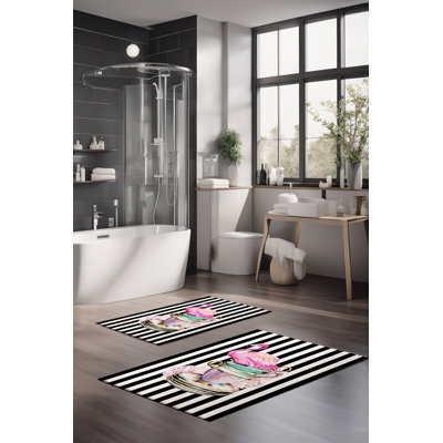 Eakly Luxury Bathmat Set (2 Pieces), 100% Polyester, 16.0 x 23.6 inches & 23.6 x 39.4 inches | Non-Slip Antibacterial Design, 0.3 in Pile Height | Machine Washable, Durable & Easy to Clean | Ideal for Bathroom Décor