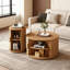 Round Fluted Coffee Table Set With Sliding Tambour Door And Storage-85220706