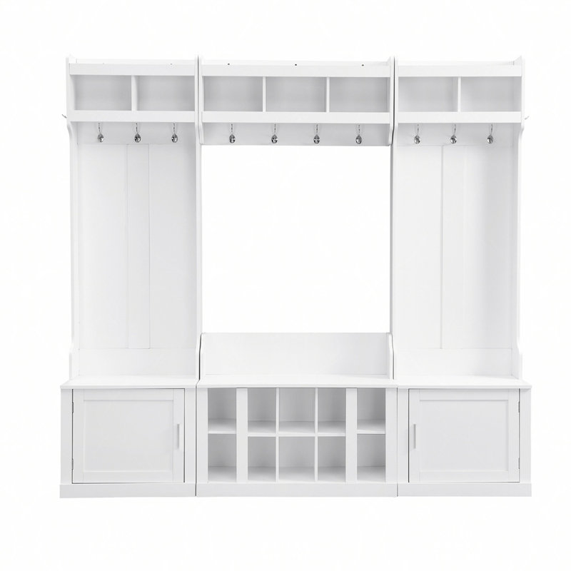 Wide Design Hall Tree with Storage and Bench, 4-IN-1 Multi-functional Entryway Bench with Coat Rack and Shoe Cubbies, Practical Furniture for Hallway