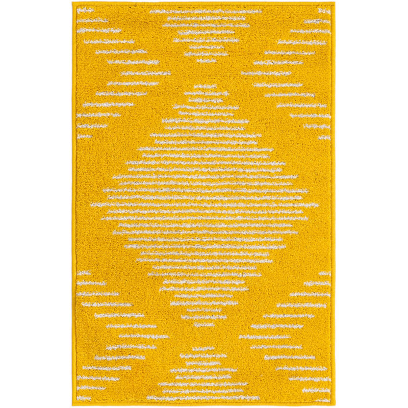 Tapis géométrique jaune en polypropylène tissé à la machine, Rectangle 2 pi x 3 pi