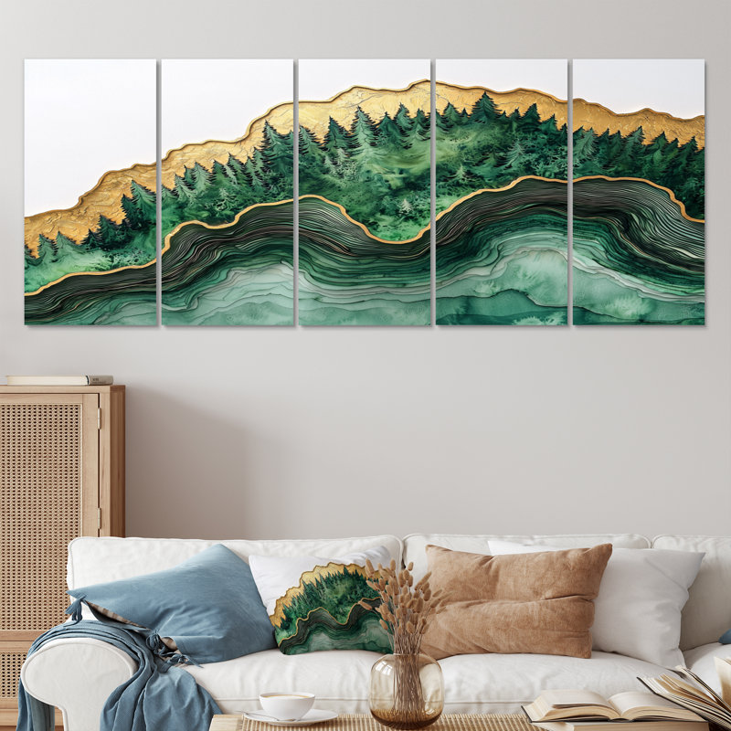 Forêt forêt de cristal émeraude II - Art mural forêt - décoration murale traditionnelle, H 32 po x l 80 po, 5