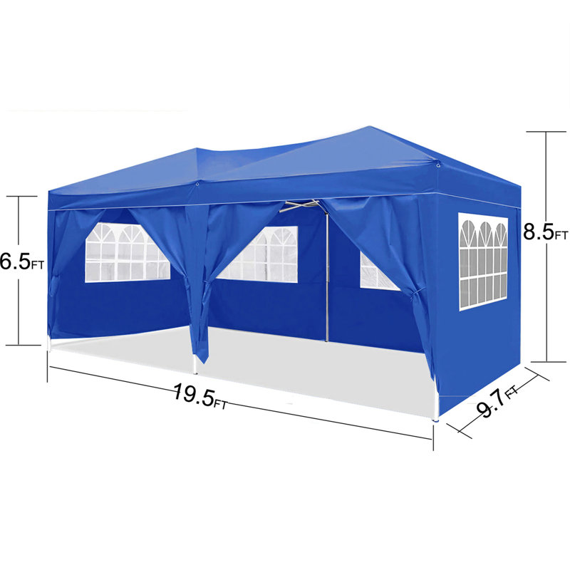 Tente de fête d'extérieur pliable avec auvent et 6 parois latérales, Bleu