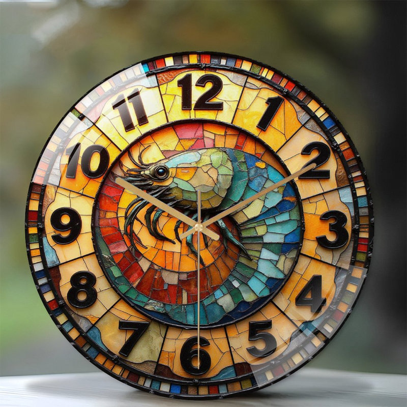 Stained Glass Shrimp Clock Home Decor Art Art - 12'' Modern Glass Wall Clock
