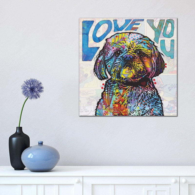 Love You Shih Tzu by Dean Russo - Giclee Art Print on Canvas, 45.72 cm H x 45.72 cm W x 1.91 cm D, No Frame