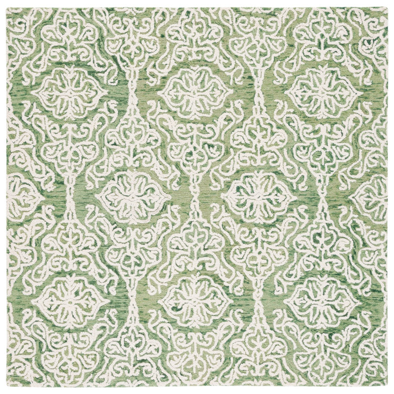 Anjaliyah Hand Tufted Wool Damask Rug, Square 6'