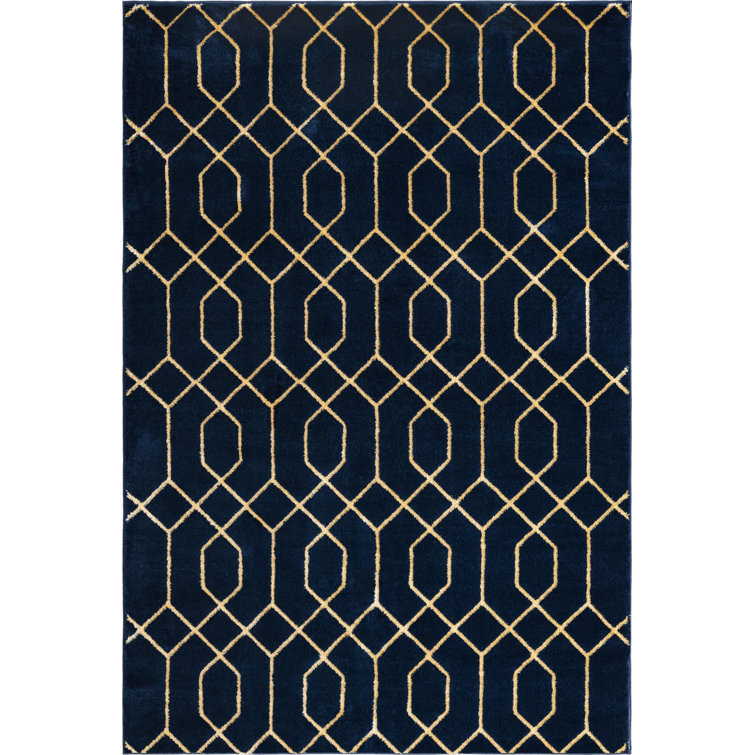Glam Navy Blue Gold Area Rug