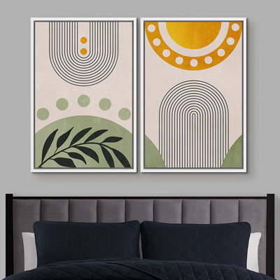 Mid Mid Century Modern Boho IDEA4WALL, reproduction d'art sur toile encadrée, ensemble géométrique, forêt, plante, collage, abstrait, formes, illustrations, art décoratif, coloré, pour le salon, la chambre à coucher, le bureau
