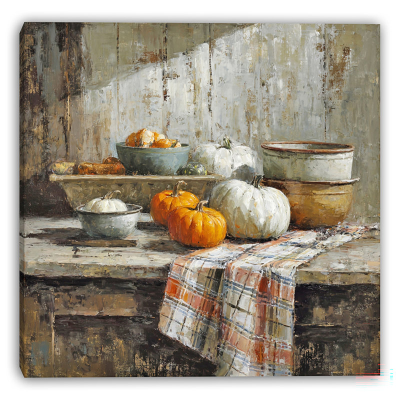«Rustic Table Pumpkin», art mural sur toile tendue, H 40 po x l 40 po