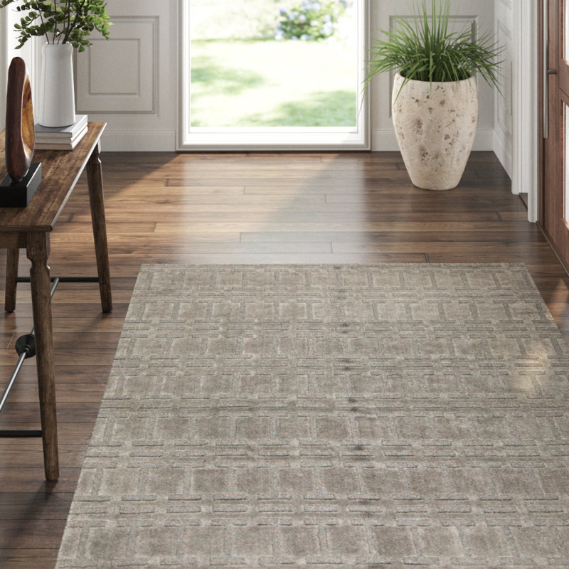Wool Geometric Area Rug in Gray, Rectangle 8' x 9'11"