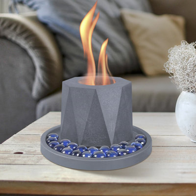Kante 5.1 in. Octagon Concrete Tabletop Fire Pit, Blue Fire Glass and 7.2 in. Base