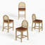 Ensemble de 4 tabourets de bar en bois avec dossier en rotin naturel