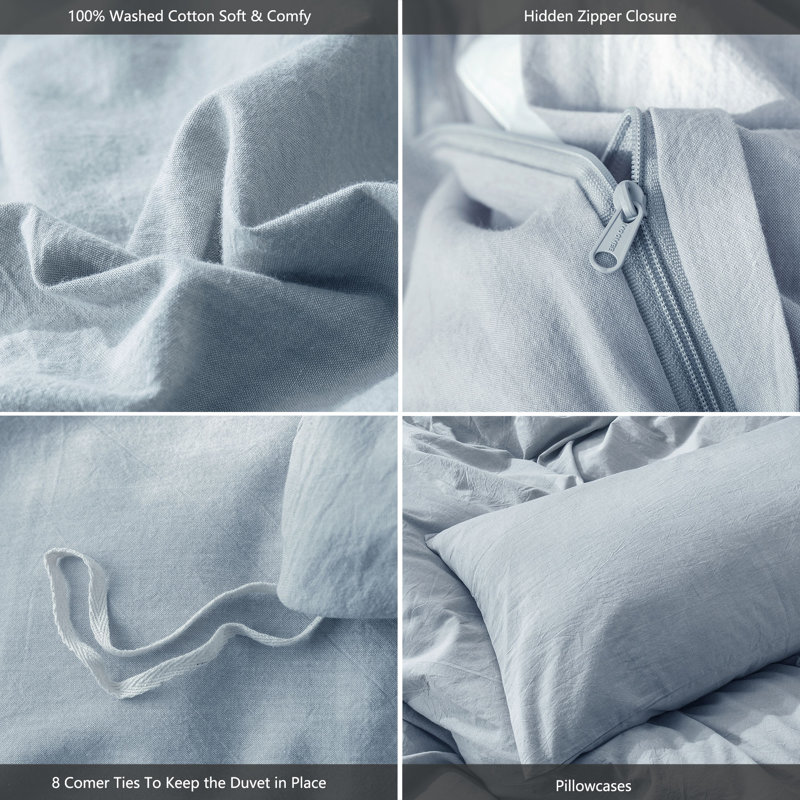 Cornflower Blue Twin Washed Cotton Duvet Cover Set