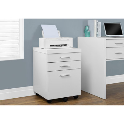 Modern Office File Cabinet With Rolling Wheels, White Laminate, Storage Drawers And Printer Stand For Productivity,