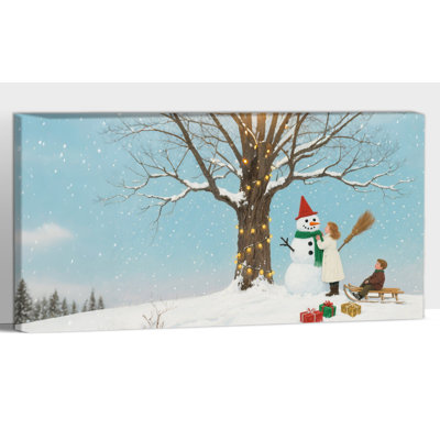 Abhinaya Decor, bonhomme de neige et enfants, peinture de scène d'hiver, impressions d'arbre de Noël, œuvre d'art de Noël rétro pour le salon, la chambre, la cuisine, la salle de bain, 12 x 24 pouces