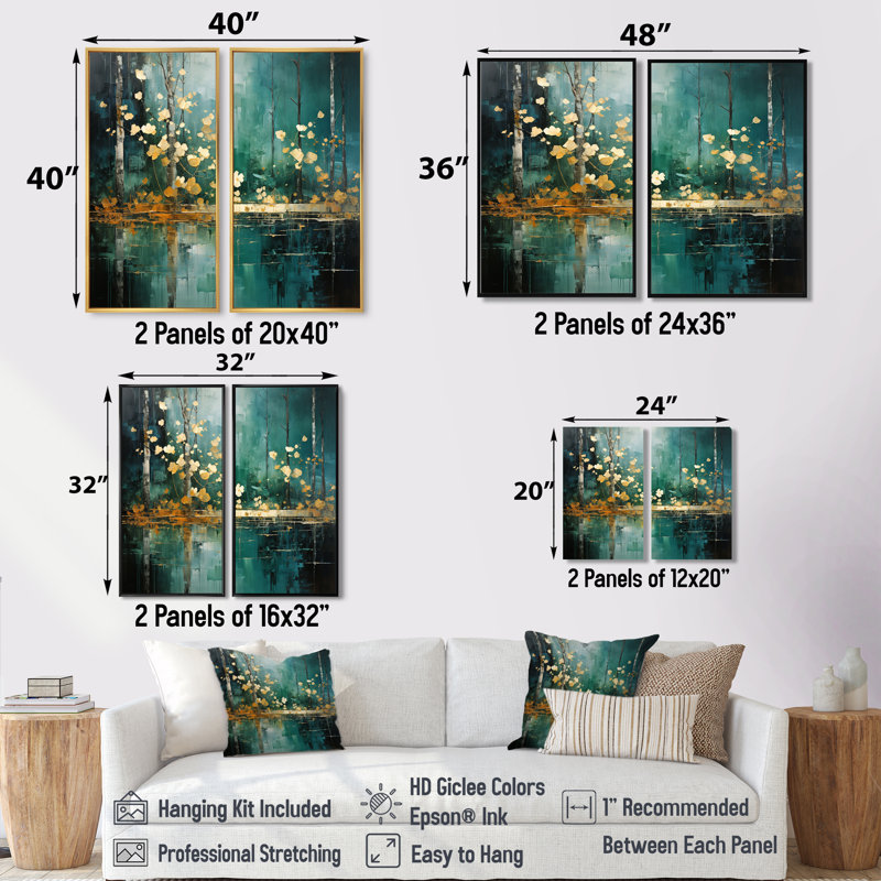 Décoration murale forêt audacieuse «Bold Forest Emerald II», 36" H x 48" W, Framed Print without Mat, Black