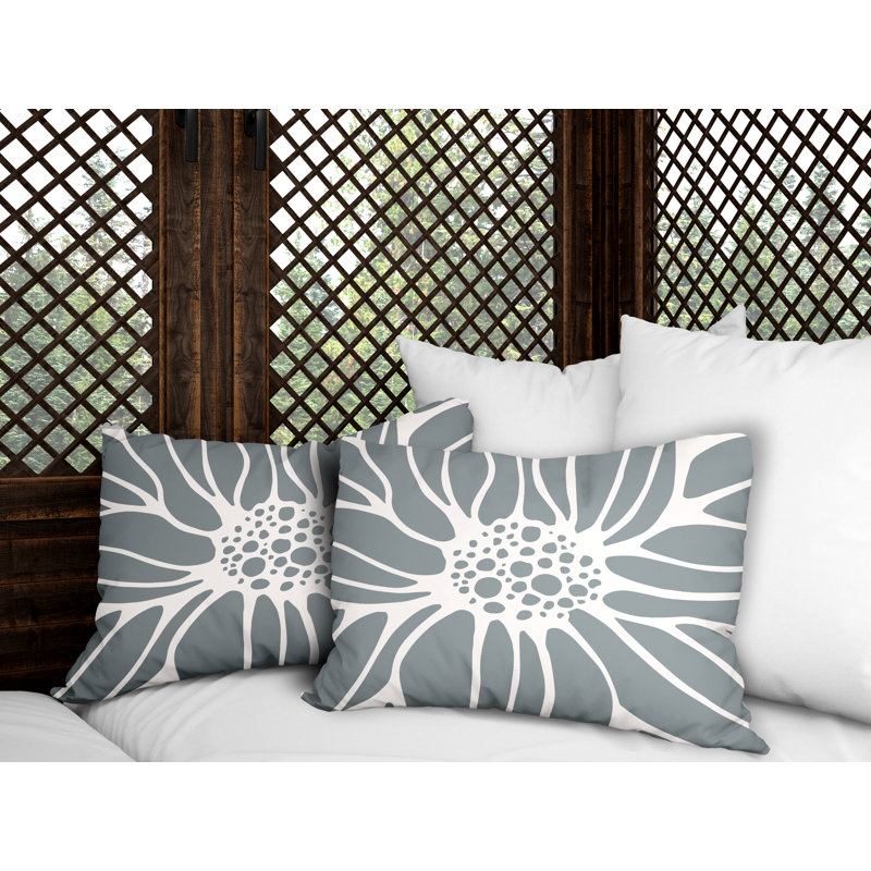 Floral Outdoor Reversible Throw Pillow, Gray