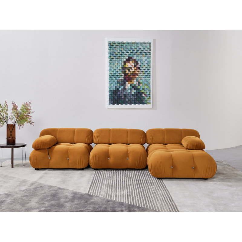 Daimion Upholstered L-Shaped Sectional Reversible, Yellow Velvet