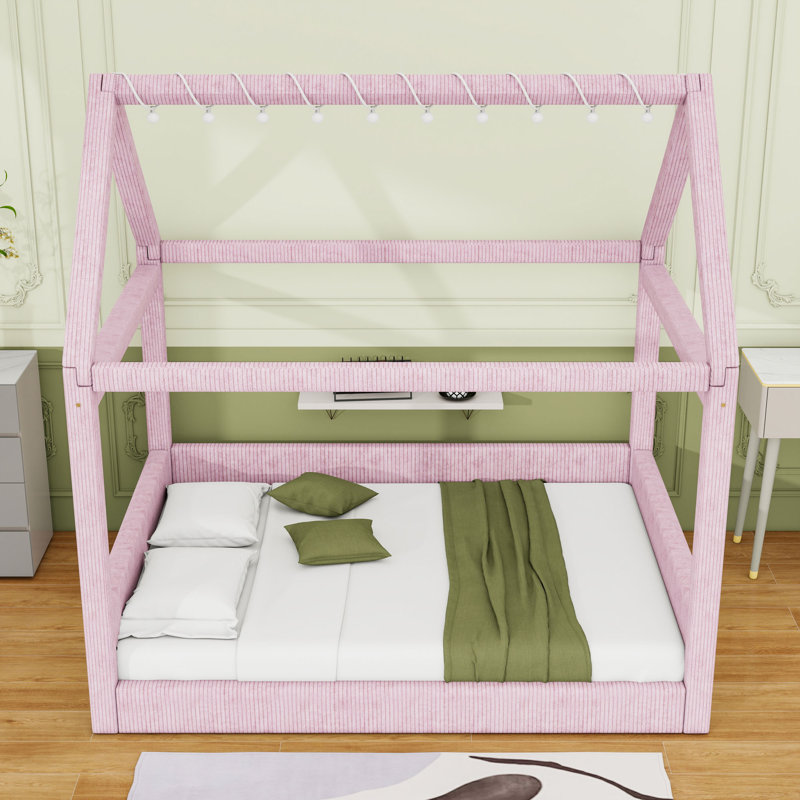 Full Upholstered Daybed with LED Light, Pink
