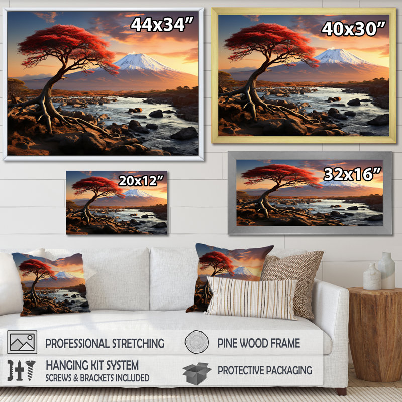 Paysage africain, mont Kilimandjaro I, Cadre flottant noir, H 12 po x l 20 po x P 1 po
