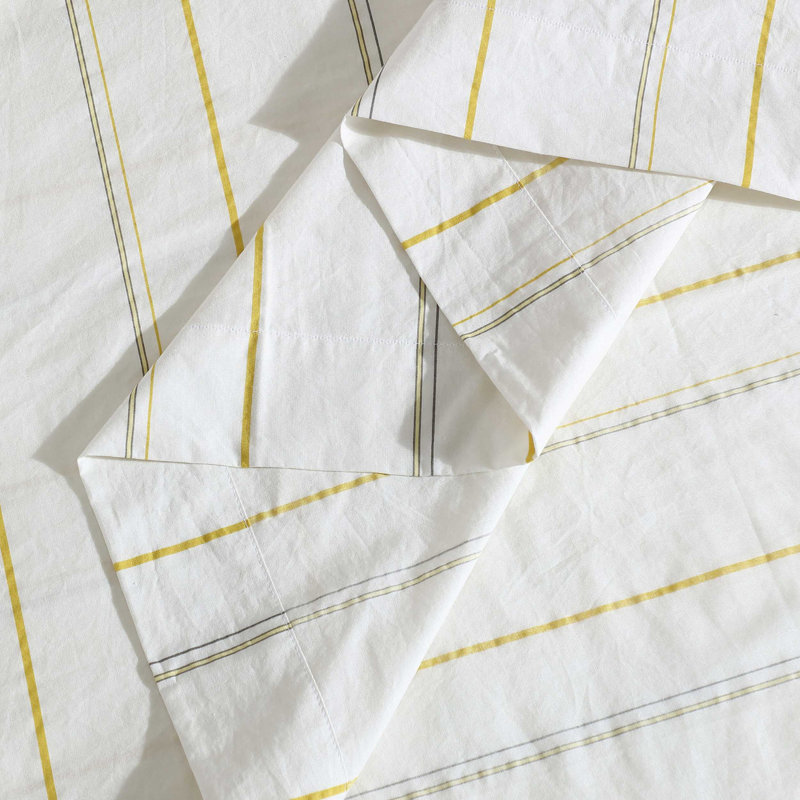 Ensemble de draps en coton Calvin Klein, Ensemble de draps pour grand lit avec 2 taies d'or, Jaune à rayures fines