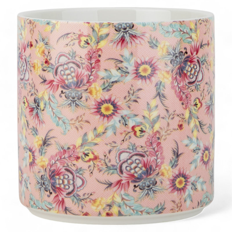 Porcelain Round Planter Pot Calico Pink