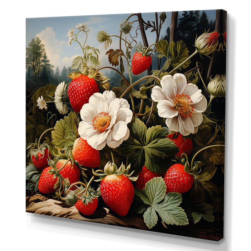 Peinture renaissance d'un fruit à la fraise III - fruits, art mural, H 16 po x l 16 po x P 1 po
